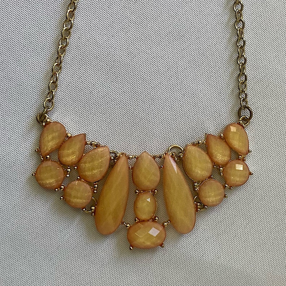Glittery Orange Rhinestone Statement Necklace Gold Chain - Picture 5 of 9